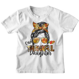 One Thankful Daughter Messy Bun Women Fall Autumn V2 Youth T-shirt - Thegiftio UK