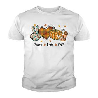 Peace Love Fall Autumn Season Pumpkin Halloween Coffee Lover Youth T-shirt - Thegiftio UK