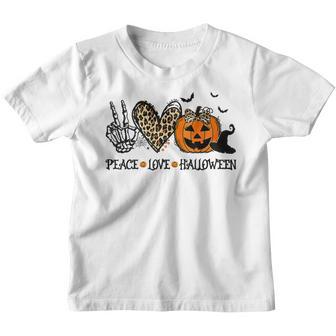 Peace Love Halloween Happy Halloween Pumpkin Leopard Heart V3 Youth T-shirt - Thegiftio UK