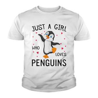Penguin With Hearts Graphic Just A Girl Who Loves Penguins Youth T-shirt - Thegiftio UK