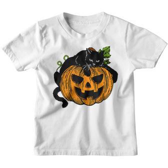 Pumpkin And Black Cat Girls Women Halloween Vintage Youth T-shirt - Thegiftio UK