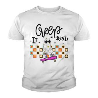 Retro Halloween Creep It Real Skateboard Ghost Halloween Youth T-shirt - Thegiftio UK