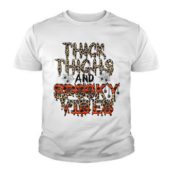 Retro Leopard Thick Thighs And Spooky Vibes Funny Halloween Youth T-shirt - Seseable