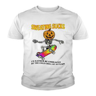 Skeleton Pumpkin Sweating Sucks Sweat Halloween Sakebording Youth T-shirt - Seseable