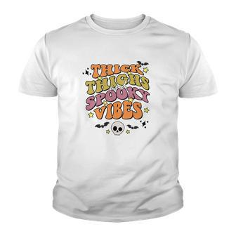 Skull Groovy Thick Thights And Spooky Vibes Leopard Halloween Youth T-shirt - Seseable
