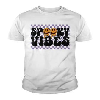 Spooky Vibes Groovy Scary Happy Face Halloween Youth T-shirt - Seseable