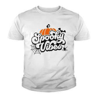 Spooky Vibes Pumpkin And Spiderweb Halloween Leopard Youth T-shirt - Seseable