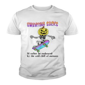 Sweating Sucks Skeleton Pumpkin Head Halloween V2 Youth T-shirt - Seseable