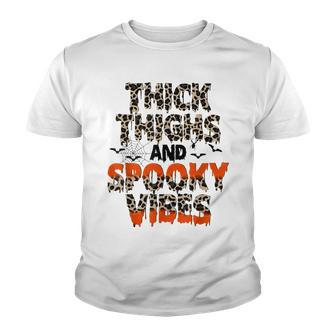 Thick Thighs And Spooky Vibes Leopard Halloween Costume Youth T-shirt - Seseable