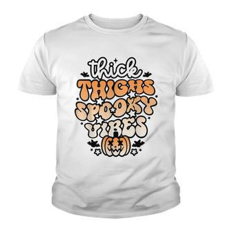 Thick Thighs Spooky Vibes Retro Groovy Halloween Spooky Youth T-shirt - Seseable