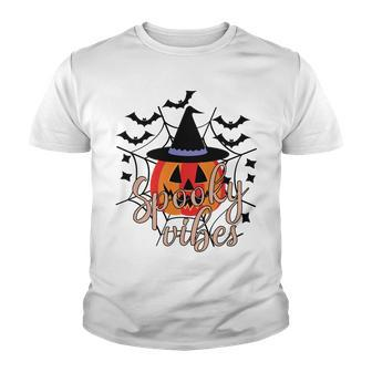 Thick Thights And Spooky Vibes Halloween Pumpkin Ghost Youth T-shirt - Seseable