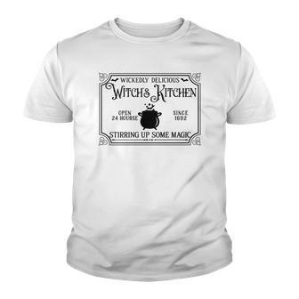 Vintage Halloween Sign Wickedly Delicious Witch Kitchen Youth T-shirt - Seseable
