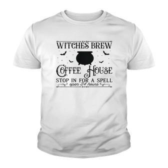 Vintage Halloween Sign Witches Brew Coffee House Youth T-shirt - Seseable