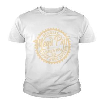 Vintage Hearsay Mega Pint Brewing Co Happy Hour Anytime Emblem V2 Youth T-shirt - Thegiftio UK