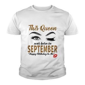 This Queen Was Born In September Leopard Happy Birthday Girl Graphic Design Printed Casual Daily Basic Youth T-shirt - Thegiftio UK