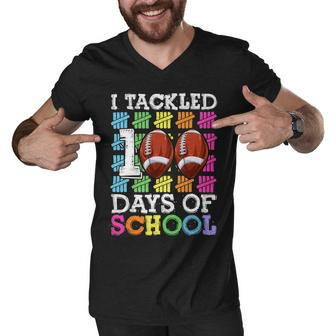 100 Day Of School Shirt Kids Football Tackled 100 Days Boy Men V-Neck Tshirt - Seseable