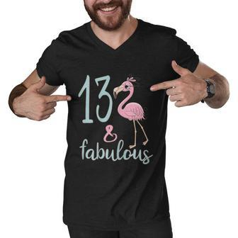 13Th Birthday Flamingo Outfit Girls 13 Year Old Bday Men V-Neck Tshirt - Monsterry