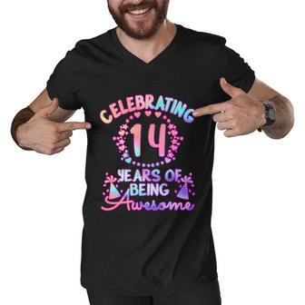 14 Years Of Being Awesome 14 Year Old Birthday Girl Graphic Design Printed Casual Daily Basic Men V-Neck Tshirt - Thegiftio UK