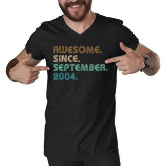 18 Years Old Gift Awesome Since September 2004 18Th Birthday Men V-Neck Tshirt - Thegiftio UK