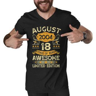18 Years Old Gifts Vintage August 2004 18Th Birthday Gifts Men V-Neck Tshirt - Thegiftio UK
