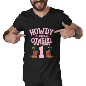1St Birthday Girls Cowgirl Howdy Western Themed Birthday Men V-Neck Tshirt - Monsterry