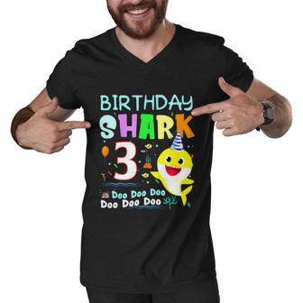 Birthday Shark Shirt 3Rd Girl Three 3 Year Old Graphic Design Printed Casual Daily Basic Men V-Neck Tshirt