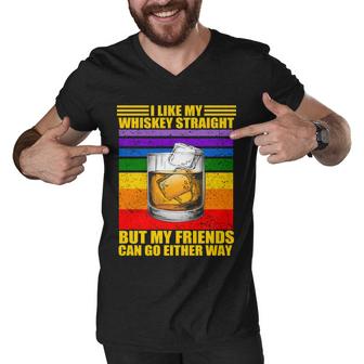 I Like My Whiskey Straight But My Friends Can Go Either Way Graphic Design Printed Casual Daily Basic Men V-Neck Tshirt