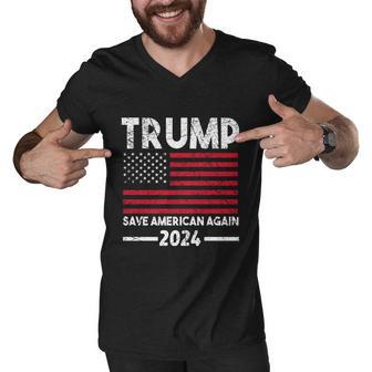 2024 Trump Save America Again Usa Flag Gift Men V-Neck Tshirt - Monsterry DE