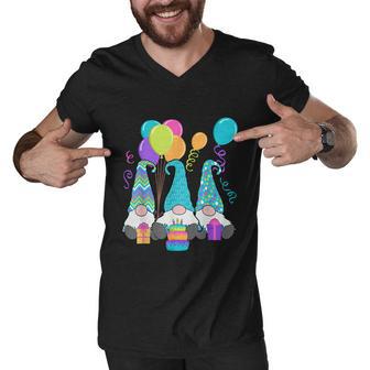 3 Birthday Gnomes Birthday Cake Presents Confetti Men V-Neck Tshirt - Monsterry