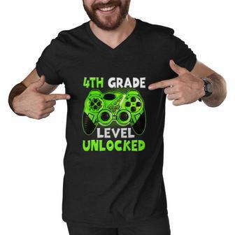 4Th Grade Level Unlocked Graphic Video Gamer Back To School Men V-Neck Tshirt - Monsterry UK