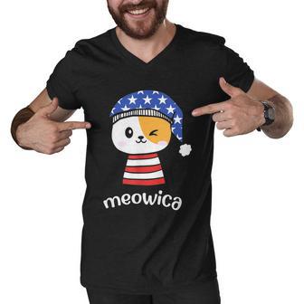 4Th Of July Cat Meowica Independence Day Patriot Usa Flag Men V-Neck Tshirt - Monsterry UK