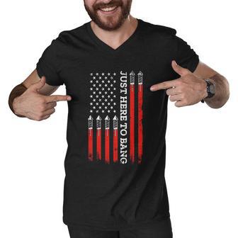 4Th Of July Fireworks With Usa Flag And Just Here To Bang Men V-Neck Tshirt - Monsterry AU