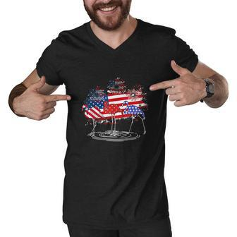 4Th Of July Funny American Flag Flamingo Party Men V-Neck Tshirt - Monsterry