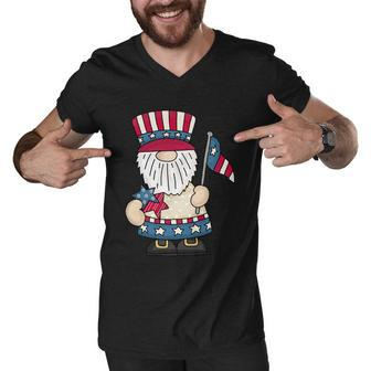 4Th Of July Gnomes Patriotic American Flag Cute Gnome Women Gift Men V-Neck Tshirt - Monsterry
