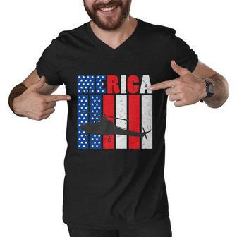 4Th Of July Helicopter American Flag Proud American Men V-Neck Tshirt - Thegiftio UK