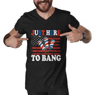 4Th Of July Im Just Here To Bang Fireworks America Flag Men V-Neck Tshirt - Monsterry AU