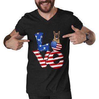 4Th Of July Patriotic Love German Shepherd American Flag Gift Men V-Neck Tshirt - Monsterry UK