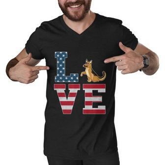 4Th Of July Patriotic Love German Shepherd Dog American Flag Gift Men V-Neck Tshirt - Monsterry DE