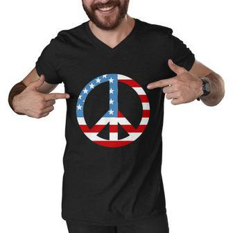 4Th Of July Peace Sign American Flag Men V-Neck Tshirt - Monsterry DE