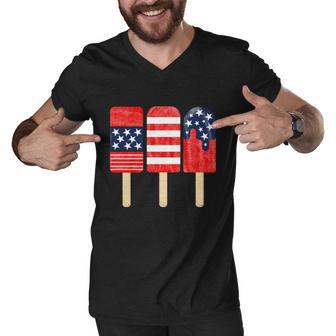 4Th Of July Popsicle Red White Blue American Flag Patriotic Men V-Neck Tshirt - Monsterry