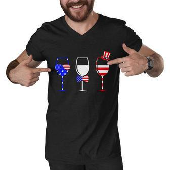 4Th Of July Red White Blue Wine Usa Glasses Men V-Neck Tshirt - Monsterry DE