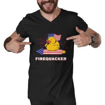 4Th Of July Usa Patriotic Firecracker Rubber Duck Men V-Neck Tshirt - Monsterry