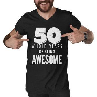 50 Whole Years Of Being Awesome Birthday Graphic Design Printed Casual Daily Basic Men V-Neck Tshirt - Thegiftio UK