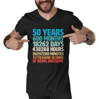 50 Years Of Being Awesome 50Th Birthday Time Breakdown Graphic Design Printed Casual Daily Basic Men V-Neck Tshirt - Thegiftio UK