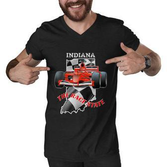 500 Indianapolis Indiana The Race State Checkered Flag Men V-Neck Tshirt - Monsterry CA