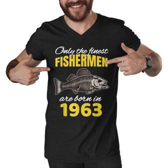 59Th Birthday - Fishermen Are Born In 1963 Funny Fishing Men V-Neck Tshirt - Thegiftio UK