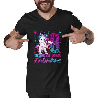 8Th Birthday 8 Year Old Girl Flossing Funny Unicorn Party Men V-Neck Tshirt - Monsterry UK