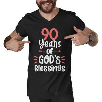 90 Years Of Gods Blessings 90 Year Old Happy 90Th Birthday Men V-Neck Tshirt - Seseable