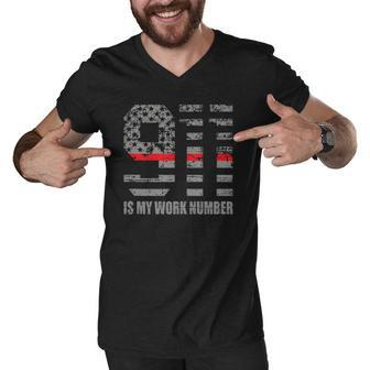 911 Is My Work Number Funny Firefighter Hero Quote Men V-Neck Tshirt | Mazezy