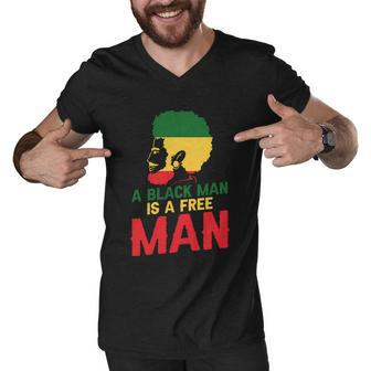 A Black Man Is A Free Man Funny Gift African American Juneteenth Gift Men V-Neck Tshirt - Monsterry UK